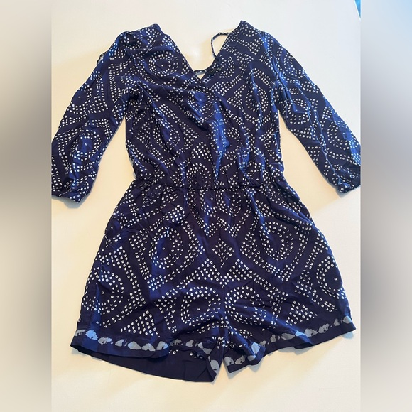 Sanctuary Pants - Sanctuary Women's Navy and White Geometric Romper Tie-Back Small